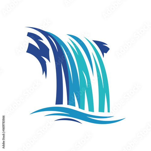 Dynamic Blue Water Cascade. Stylized aquatic element with vibrant hues depicting fluid motion. Represents natural energy, purity, and refreshing movement.