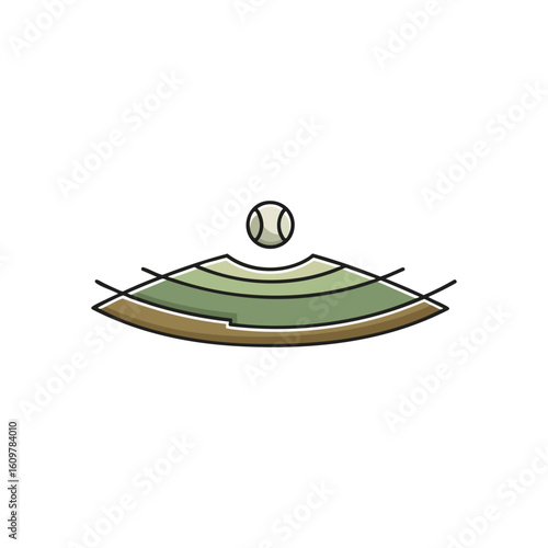 Modern Tennis Game Symbol. Illustrative graphic featuring a sporting court with an aerial ball. Represents athletic competition, precision, and strategic play.