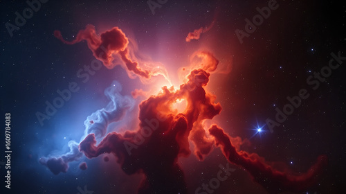 A closeup shot of a mysterious, glowing and colourful nebula in space