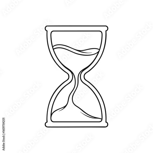 Minimalist Hourglass Symbol of Time. Clean line art depicts an elegant sand clock, representing moments, deadlines, and the inevitable flow of existence.