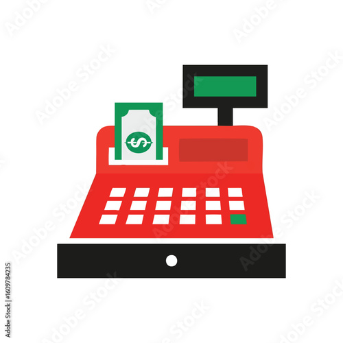 Retail Payment System. Vibrant illustration of a point of sale terminal with currency, signifying successful commercial activity, profitability, and marketplace exchange.