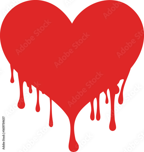 Red dripping heart vector symbol with melting blood effect