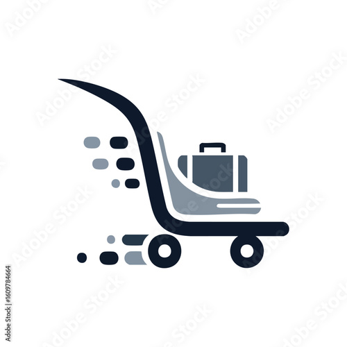 Swift Baggage Cart Icon. Efficient luggage delivery on a rapid moving trolley. Represents seamless travel and convenient service with a modern design.