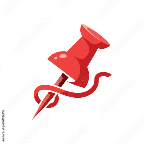Vibrant Red Pushpin Illustration. Eye-catching scarlet fastener icon. Ideal for emphasizing significant data, marking an exact spot, or indicating a specific item.
