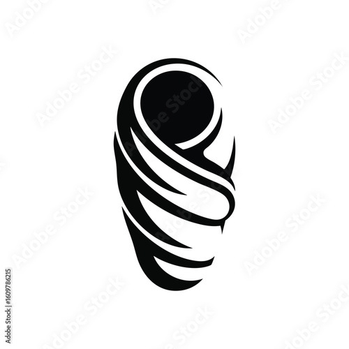 Abstract Dark Swirl Symbol. A subtle, dynamic graphic image conveying motion. This enigmatic pattern represents mystery, growth, and the genesis of form.