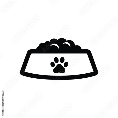 Minimal Pet Food Bowl Graphic. A clean illustration of an animal's feeding dish, prominently featuring a paw print, symbolizing devoted pet care and mealtime excitement.