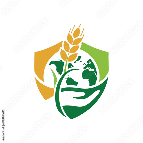 Global Food Security Emblem. This emblematic design underscores worldwide agricultural sustainability and planetary stewardship, representing nature's abundance and ecological care.