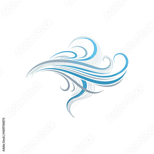 Fluid Blue Wave Abstract Art. Graceful oceanic currents with sweeping lines and elegant curves. Evokes purity, motion, and tranquility. Dynamic water representation.