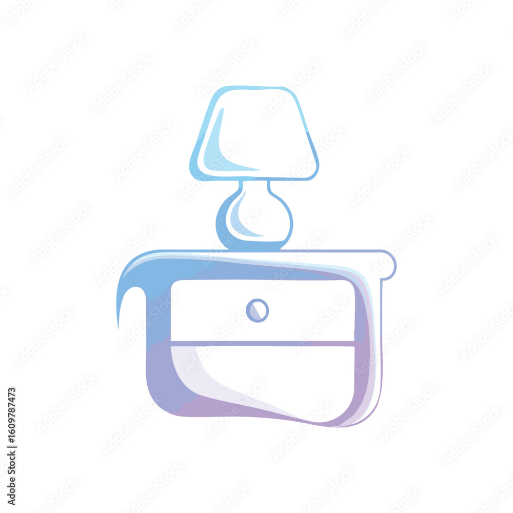 Obraz premium Cozy Bedside Table with Lamp. A soft, inviting depiction of a bedside cabinet with a luminous fixture, symbolizing comfort and nighttime tranquility in a minimalist design.
