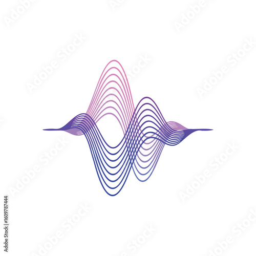 Dynamic Sound Wave Abstract Design. Vibrant gradient waves depict a sound frequency or data flow. This modern graphic symbolizes digital innovation, energy, and auditory sensing.