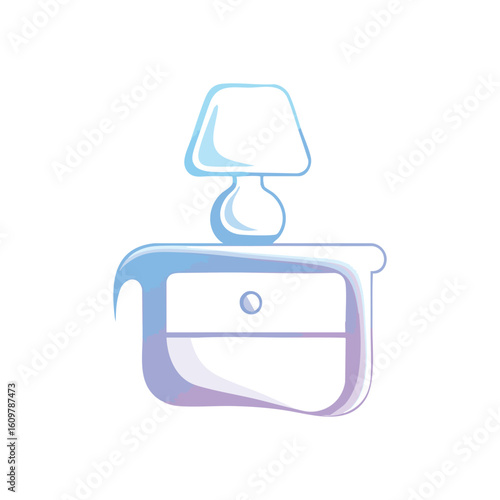 Cozy Bedside Table with Lamp. A soft, inviting depiction of a bedside cabinet with a luminous fixture, symbolizing comfort and nighttime tranquility in a minimalist design.