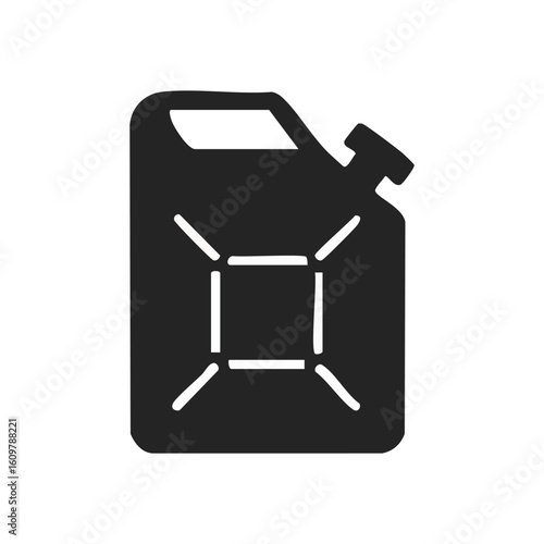 Fuel Canister Icon. Sleek monochrome illustration of a gas container, symbolizing vital power, mobility, and essential energy reserves.