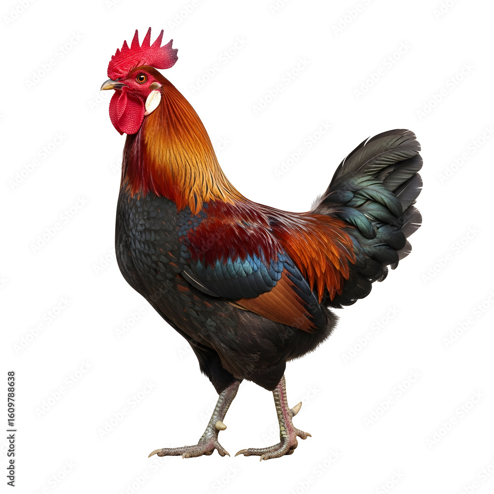Fototapeta premium Proud rooster isolated on black background