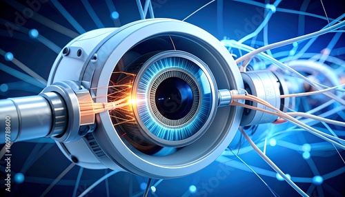 Robotic Eye Futuristic Tech Concept with Connection Wires