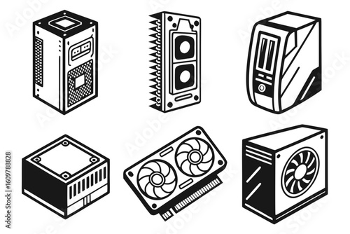Computer Hardware Components Collection Isometric Icons.