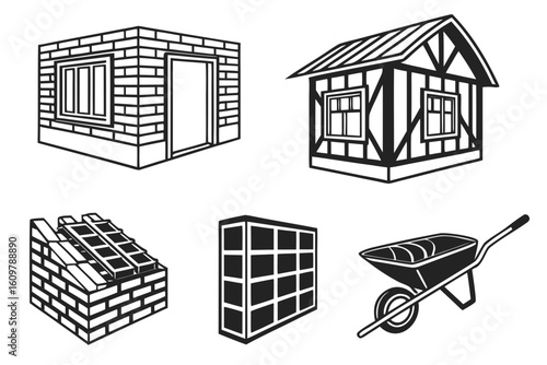 Construction Elements and Building Materials Icons.