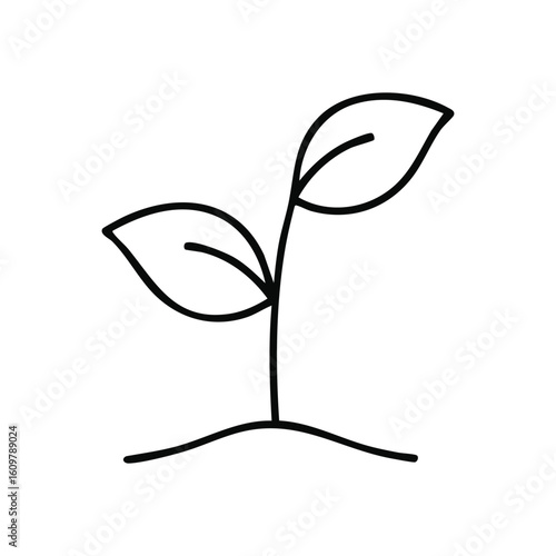 Young Plant Growth Symbol. Depicting a tiny sapling with two fresh leaves emerging from soil, this image represents life's development, sustainability, and positive change.