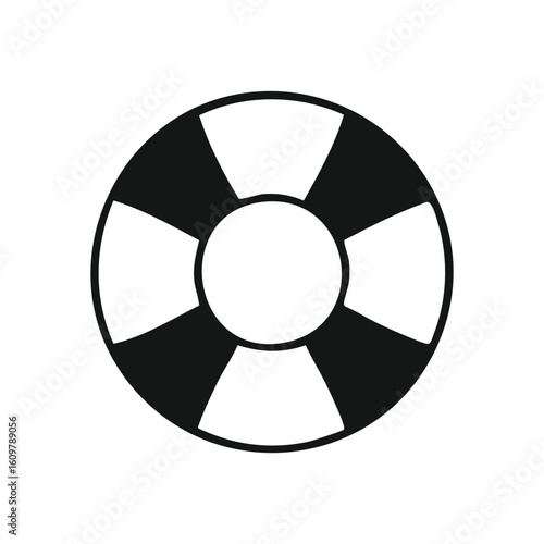 Rescue Buoy Safety Device Icon. This monochrome graphic depicts a life preserver, symbolizing protection, aid, and security. It represents emergency rescue and vital support.