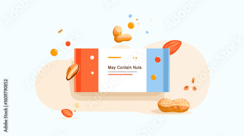Snack packaging with peanuts and vibrant colors on abstract background  