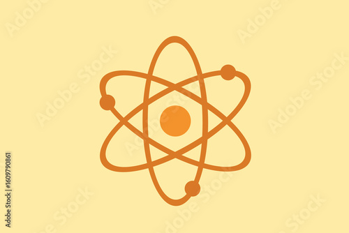 Vector illustration of an atom symbol design symbolizing science, physics and energy, with a simple and vibrant graphic illustration style, ideal for education or technology themes
