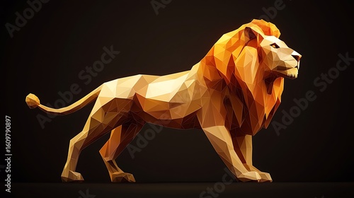 Elegant low poly golden lion in profile on a dark background a digital photo design