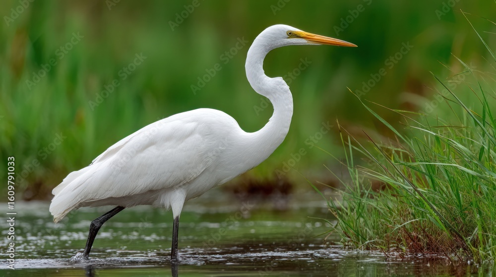 Obraz premium Great egret searching in shallow water