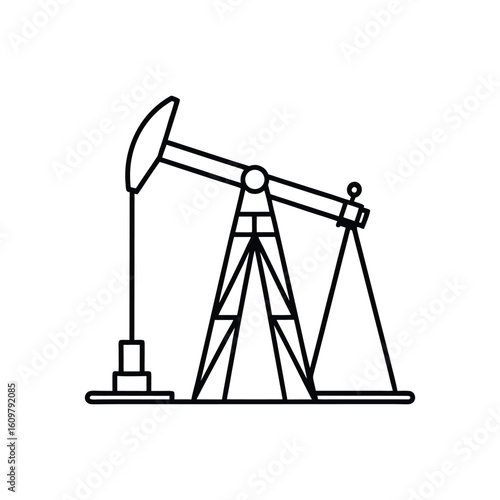 Oil well pump line art vector illustration