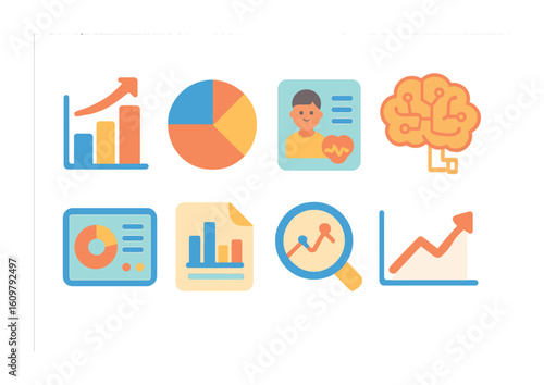 Child-Friendly Health Analytics. Flat vector mini-illustrations Health data analytics in colors children's