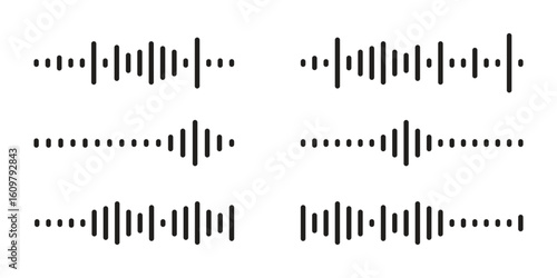 Abstract Sound Waveforms: Modern Minimalist Audio Visualizer Graphics Set Vector.