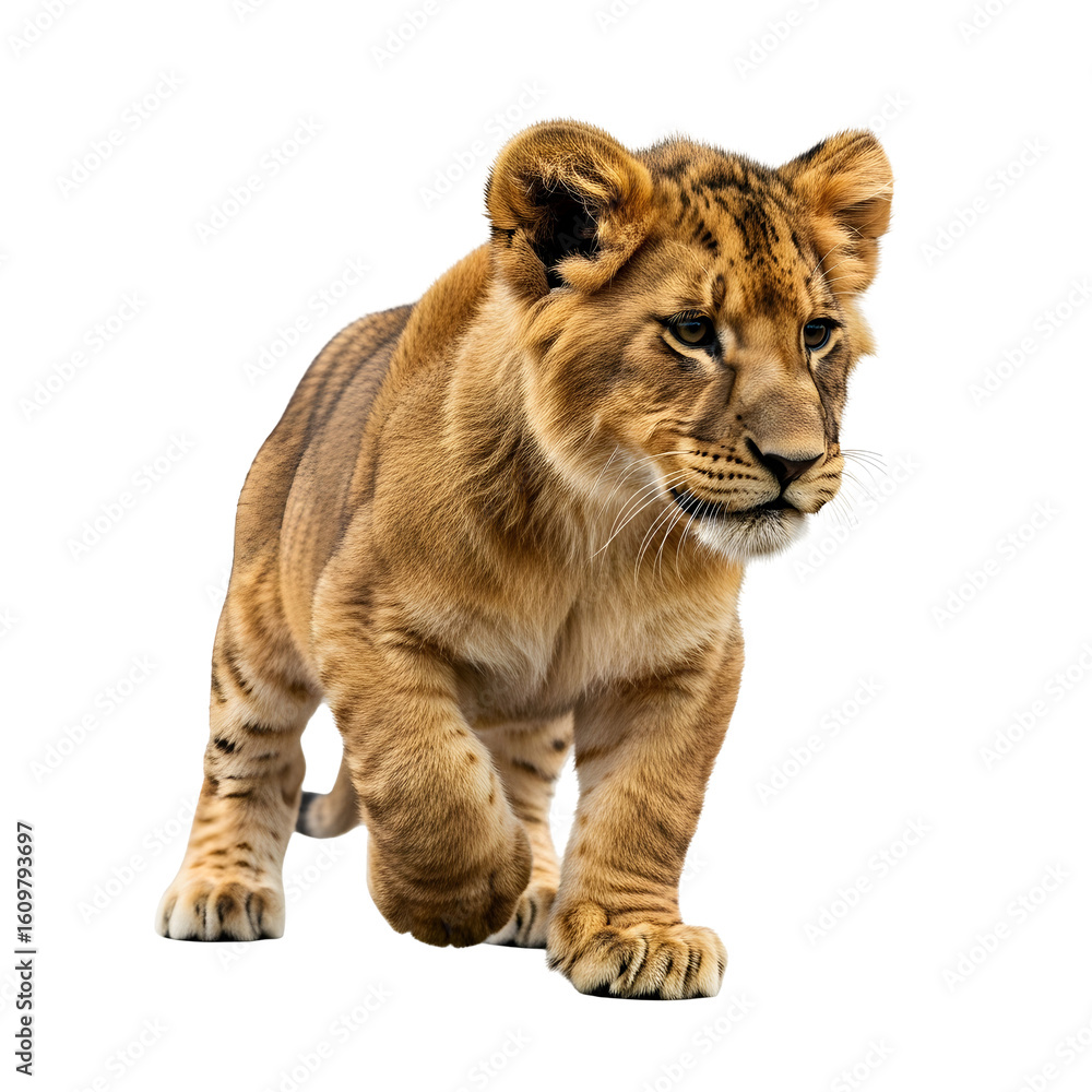 Fototapeta premium Lion cub on black background portrait