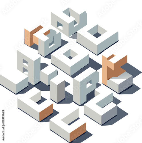 Isometric 3 D letters forming the word free in white and tan colors text typography