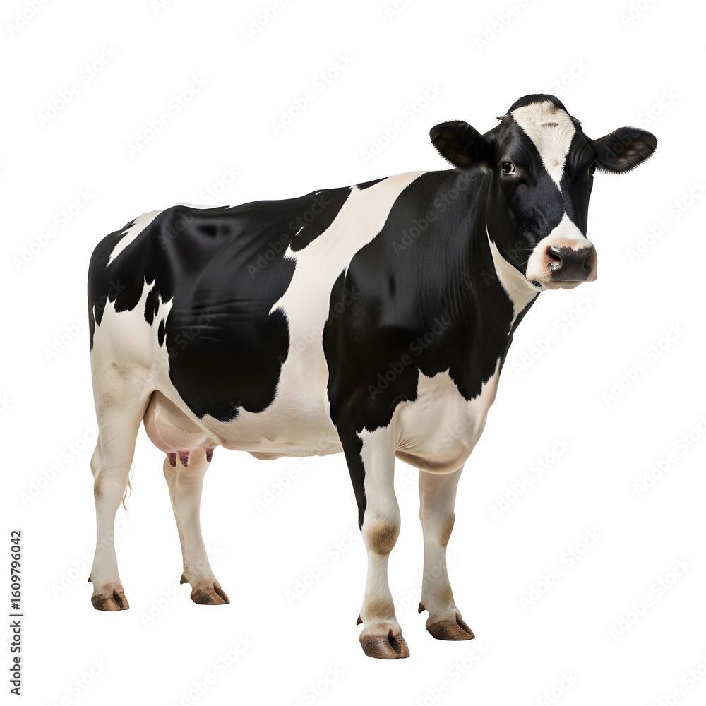 Holstein cow stands majestically on black Holstein cow stands majestically on black