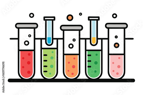 Colorful Chemistry Experiment Illustration Test Tubes with Liquids for Science Education and Laboratory Research