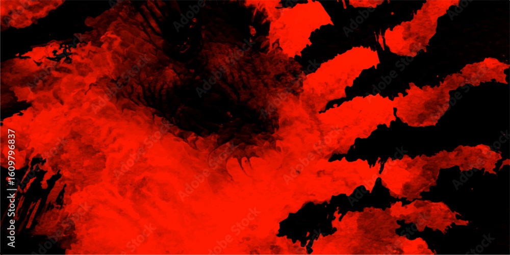Abstract Watercolor red grunge background painting. Abstract black and red fantasy watercolor background abstract fire flame grunge texture background. Red steam on a black background fire flame grung