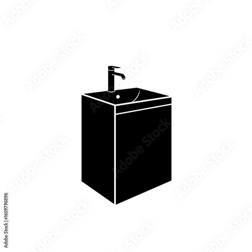 Modern black sink with faucet in minimalist style  