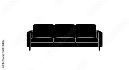 Black modern sofa with three seats in minimalist style  