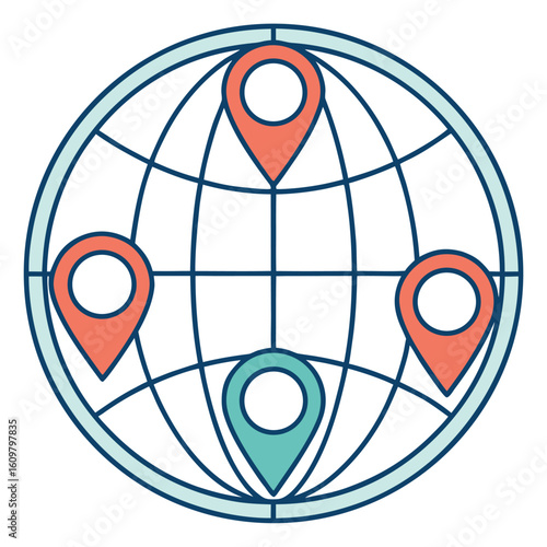 Globe with location pins and network lines travel