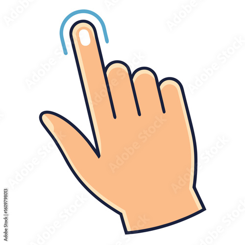 Index finger touching screen with blue arc hand