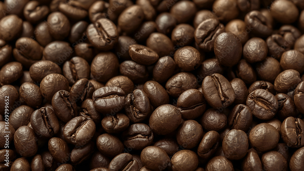 Fototapeta premium Highly Detailed Ultrarealistic Seamless Pattern of Freshly Roasted Coffee Beans, Perfect for Cafe Menus, Food & Beverage Marketing, and Textural Backgrounds