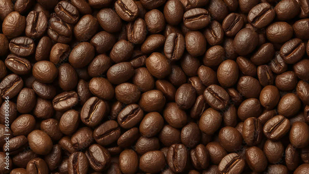 Fototapeta premium Highly Detailed Ultrarealistic Seamless Pattern of Roasted Coffee Beans, Perfect for Cafe Decor, Food Packaging, and Beverage Industry Marketing Materials