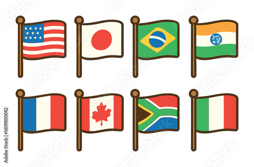 Colorful World Flags Grid. Flat vector mini-illustrations world flags in colors children's illustrations: