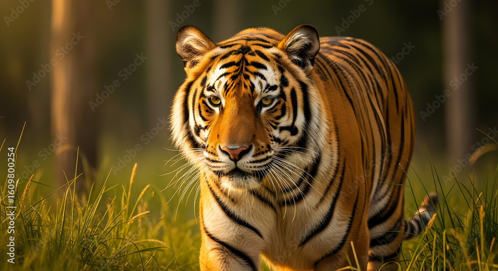 Fototapeta premium Majestic bengal animal wildlife portrait in natural habitat jungle background