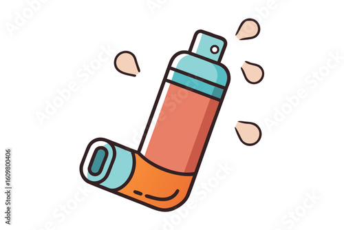 Colorful Vector Illustration of an Asthma Inhaler with Water Droplets for Allergy Relief and Respiratory Health