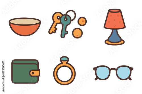Modern Entryway Illustration. Flat vector mini-illustrations modern entryway ideas in colors children's