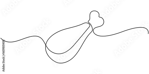 Chicken hindquarter one line continuous drawing. Fresh chicken meat continuous one line illustration. Vector minimalist linear illustration, Fried Chicken Single Line Icon, One Continuous Line Drawing