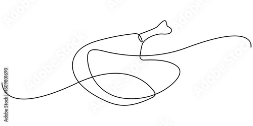 Chicken hindquarter one line continuous drawing. Fresh chicken meat continuous one line illustration. Vector minimalist linear illustration, Fried Chicken Single Line Icon, One Continuous Line Drawing