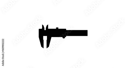 A minimalist flat vector icon of a vernier caliper, a precision measuring tool for engineering and scientific applications, isolated on a white background.
