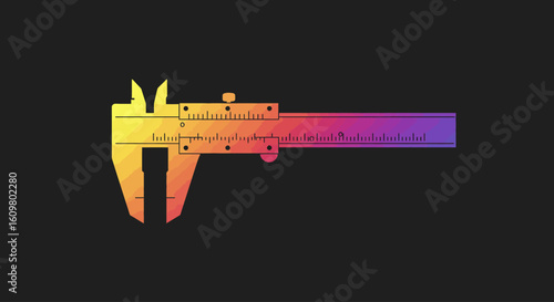 Modern digital caliper illustration in vibrant low-poly style, symbolizing precise measurement and advanced technology. This graphic reflects engineering accuracy.