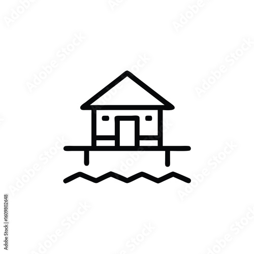 Outline a simple beachfront villa on stilts over water house home