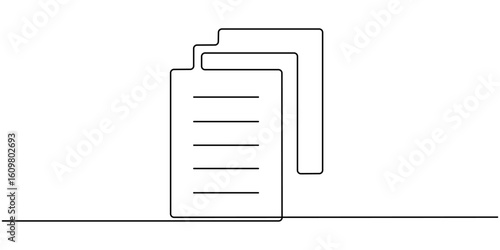 One continuous line vector drawing of a folder. Outline documents background icon. Saving securities vector icon. Vector illustration,  Clipboard with checklist. Continuous line one drawing. Simple. 